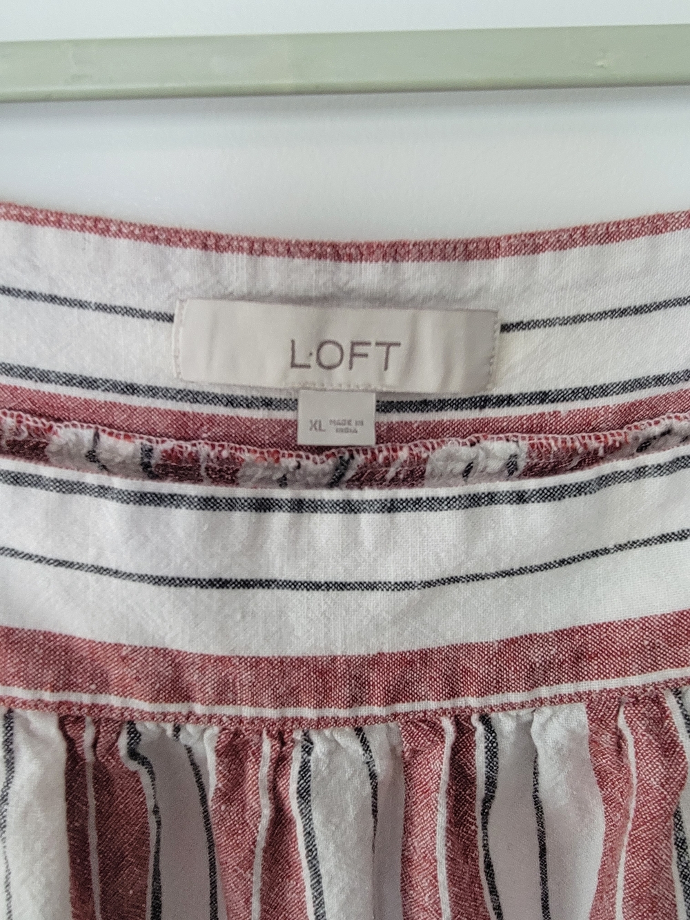 LOFT Red and White Vertical Stripe Square-Neck Linen Blend Blouse - Picture 3 of 6